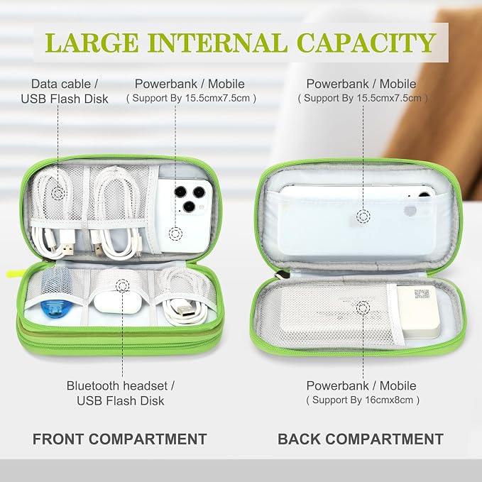 FYY Electronic Organizer, Travel Tech Pouch Bag, Cable Organizer Green | Wrist Strap, Waterproof, Double Layers Portable Electronics Travel Carrying Case for Cord, Charger, Daily Business Trips Use - Image 3