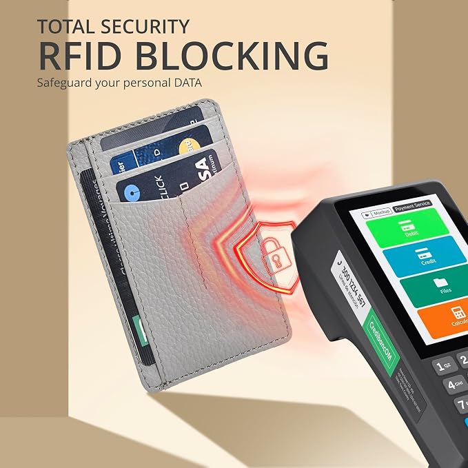 Slim Minimalist Leather Wallet RFID Front Pocket Card Holder, Grey - Image 5