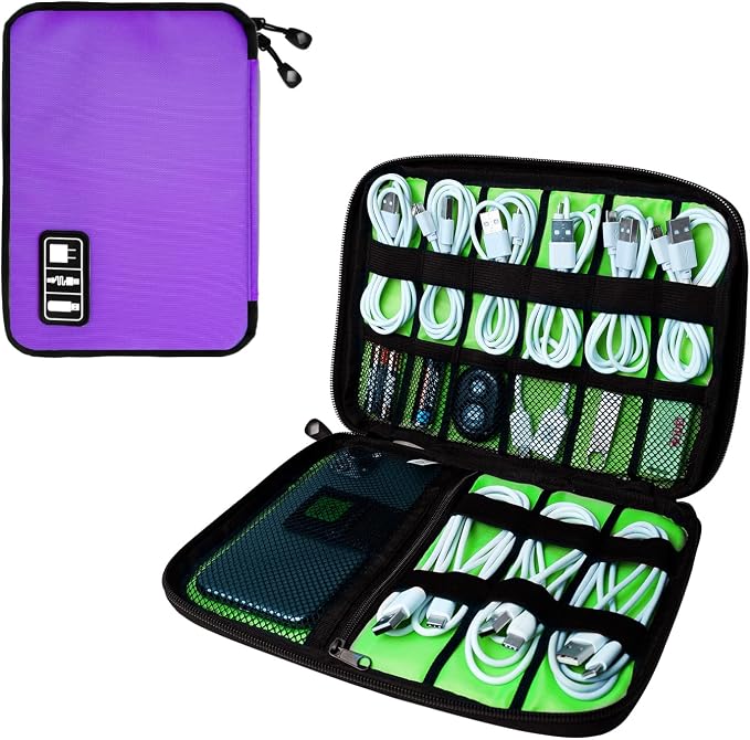 Lcsmaokin Electronics Travel Organizer,Portable Waterproof Electronic Travel Storage Bag for Small Charging Cord Storage,Charger,SD Card etc,for Travel,Business-Purple Green by Lcsmaokin