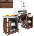 VEVOR Camping Kitchen Table, Folding Outdoor Cooking Table with Storage Carrying Bag, Aluminum Cook Station 3 Cupboard & Detachable Windscreen, Quick Set-up for Picnics, BBQ, RV Traveling, Brown by VEVOR