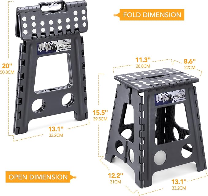 Delxo 16 Inch Folding Step Stool,Foldable Step Stool for Adults Dark Grey | Step Stool with Safety Lock,Portable Collapsible Step Stool,Non-slip Folding Stools for Kitchen Bathroom Bedroom Garden 1PC - Image 2