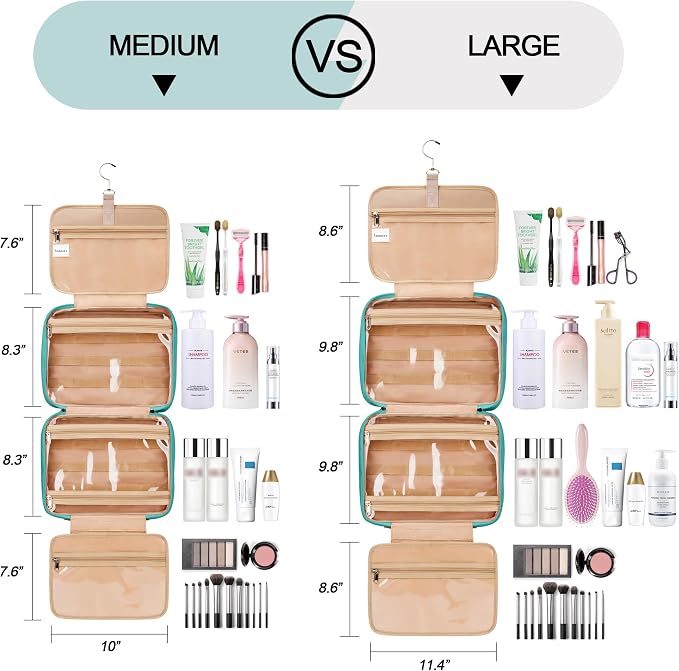 Travel Hanging Toiletry Bag for Women, with Jewelry Organizer Compartment, Medium Waterproof Hanging Makeup Accessories, Cosmetic Essentials, Toiletries Dopp Kit Set with Trolley Belt, Blue - Image 3