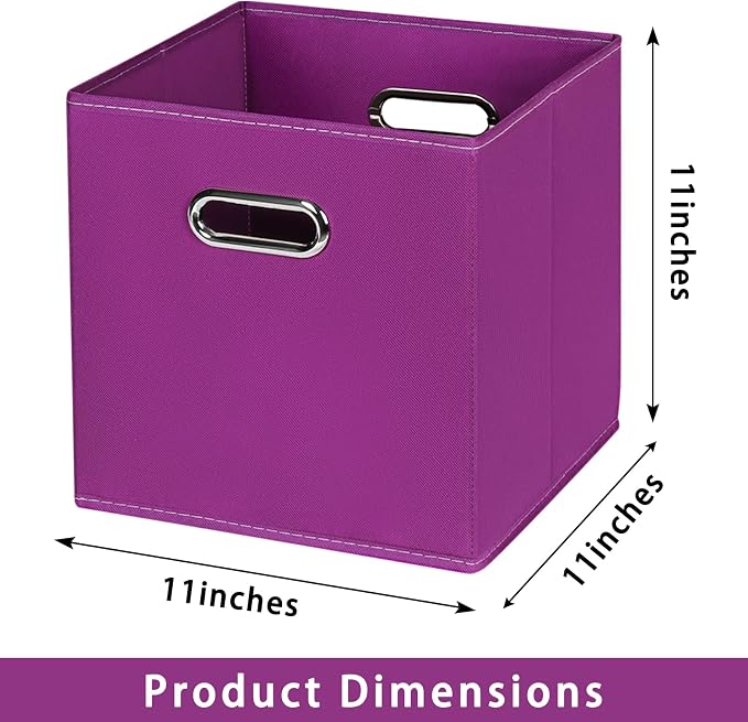 Fabric storage bins Cubes, Fabric Cube Organizer with Handle, Foldable Cube Bins for Cloth or Accessary Storage, 11x11x11, Set of 6, (Purple) - Image 2
