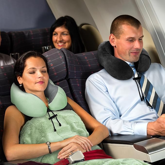 urnexttour Travel Pillow and Blanket Set Neck Pillow Airplane Foam Sage | 43x60 Inch Plane Blanket, Traveling Compact Storage Bag, Eye Mask, and Earplugs for Ultimate Flight Comfort, Women and Men - Image 9