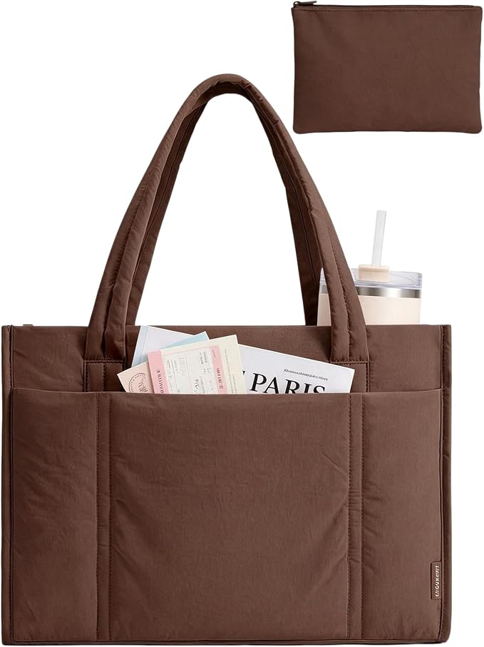 BAGSMART Tote Bag for Women, Puffy Work Tote Bag with Zipper, Quilted Large Teacher Bag for Work, Travel by BAGSMART