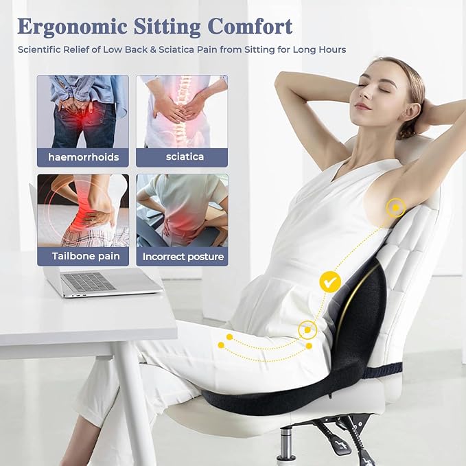Seat Cushion with Lumbar Support Pillow, Back and Seat Cushion for Office | Ergonomic L-Shaped Car Seat Cushion for Cars, Wheelchairs, Truck Seat Cushion for Sciatica & Lower Back Pain Relief - Image 4