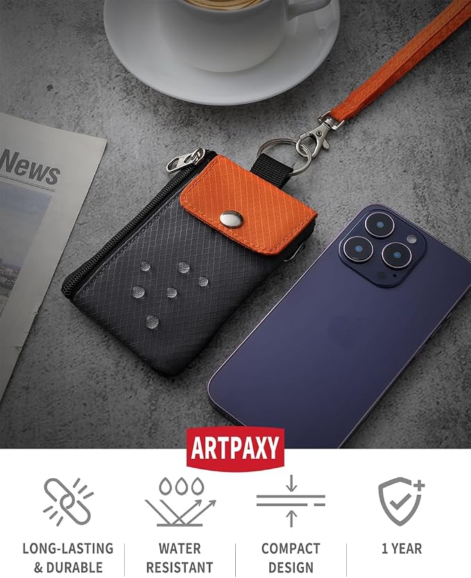 Artpaxy Minimalist Wallet For Mens Womens, Keychain RFID Blocking Zipper Small Wallet with ID Window 2 Lanyards,Water Resistant Travel Cash Card Coin Case Boys Girls - Image 2