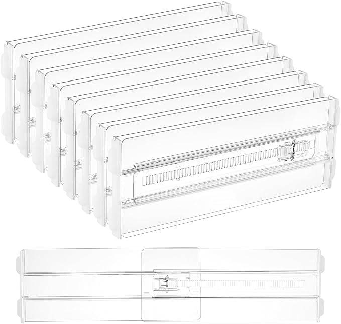 Vtopmart 8 Pack Drawer Dividers for Clothes, 4" High 10.2"-16.5" Adjustable Expandable Dresser Drawer Organizer, Clear Plastic Separators for Dresser, Baby Clothing, Underwear, Cosmetic, Toiletries | Expandable Dresser Drawer Organizer, Clear Plastic S... by Vtopmart