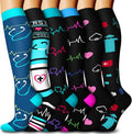 6 Pairs Compression Socks for Women & Men 15-20mmHg Knee High Socks | Graduated Compression Socks Supports Circulation, Ideal for Nurses Pregnancy, Travel, Flying, Running & Daily Wear by FuelMeFoot