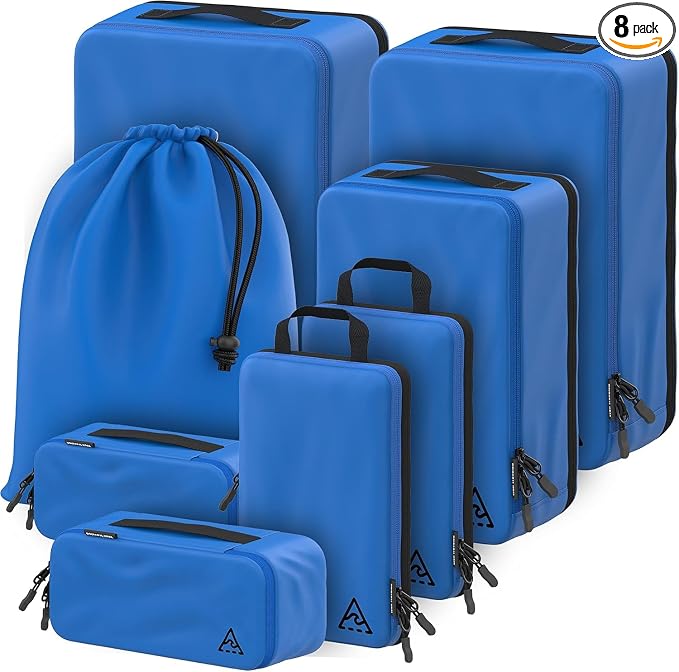 8 pcs Compression Packing Bags Cubes Set with HybridMax Double-Capacity Design - Packing Cubes for Travel Compression to Maximize Limited Luggage Space, Blue by WellTraveled