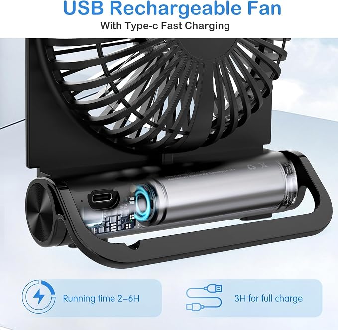EasyAcc Small Desk Fan, Fan for Slumber Pod Rechargeable, 2000mAh Quiet Mini Desktop Fan Portable Rechargeable Fan for Cruise, Travel Office Pet Cooling Hot Flashes Travel Essentials - Image 2