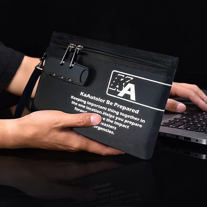 KaAutoler Small Fireproof Bag with Lock, Waterproof Money Bag with Zipper Pouch Envelope Container for Cash, Keys, Jewelry and Other Valuables - Image 5