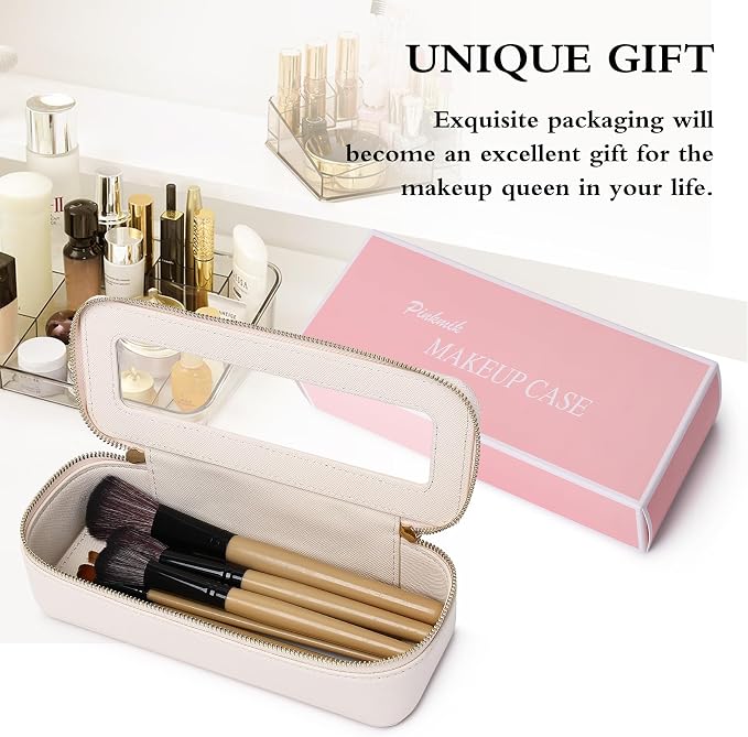 Pinkmik Makeup Brush Case, Beige, SLIM | Clear Travel Cosmetic & Toiletry Bag, Small Makeup Bag, Zipper Purse Organizer, For Women - Image 7