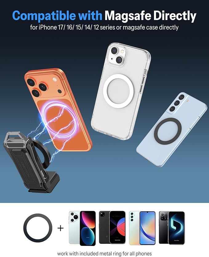 OMOTON TP02-Pro-BK, Basic Vlogging Kit: Dual-Sided Magnetic Phone Mount with 2 Bluetooth Remotes | Arca-type Base with a 1/4" Screw Hole, Selfie Stick with Rear Attachment Ring, for iPhone 12-17 Series, Gym Kitchen Travel - Image 7