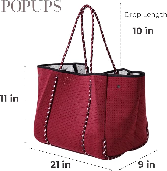 POPUPS Large Neoprene Tote Bag for Women - Everyday Designer Handbag for Travel Work and Beach with Pockets and Zipper Pouch - Image 4