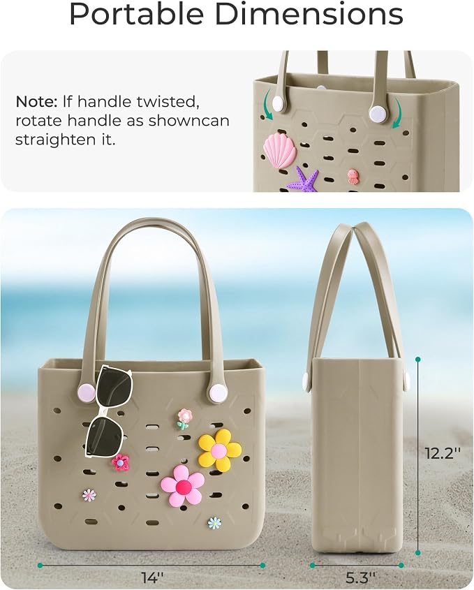 BAGSMART Beach Bag for Women, Water-resistant Rubber Tote Bag, Sandproof Vacation Essentials for Summer Swim Cruise Pool - Image 8