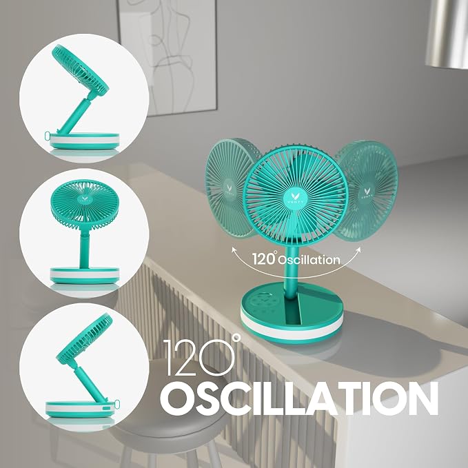 VENTY Portable Fan - Wireless Battery Operated Fan - 4 Speeds - LED Lighting - Carry Case & Remote Control - Cruise Travel - Outdoor Travel RV Power Bank With USB-C Port (Mint with Case) - Image 6