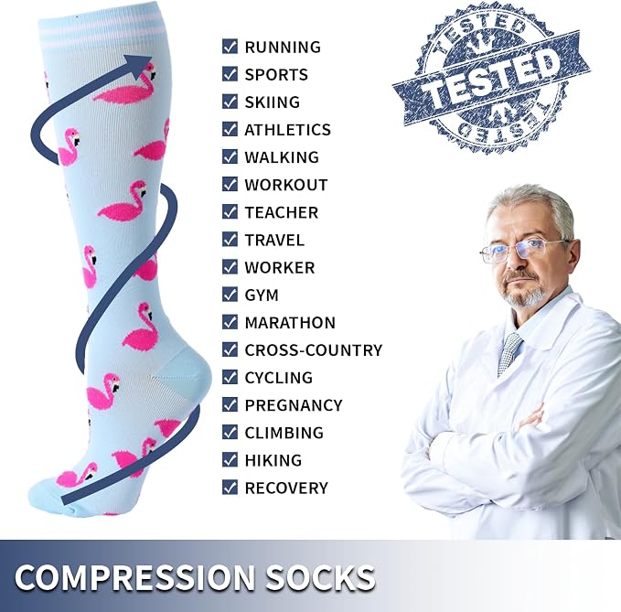 20-30mmHg Graduated Compression Socks for Men & Women – 3 Pairs, Calf Length, Medical Grade Circulation Support for Running, Travel, Nurse, Pregnancy – L/XL (Fits Calf 14-19") - Image 4