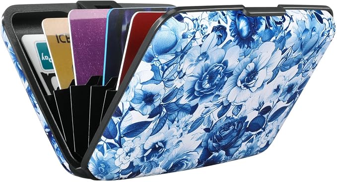 RFID Aluminum Wallet Credit Card Protector Case Holder for Men Women | Mini RFID Aluminum Wallet Credit Cards Holder Business Card Case Metal ID Case for Men Women(Blue and White Peony) - Image 6