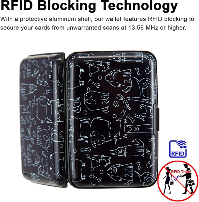 Credit Card Holder Wallet for Women Men RFID Blocking Small Metal Business Aluminum Protector Sleeves Slim Mini Cards Case (Black Funny Dogs Collection) - Image 4