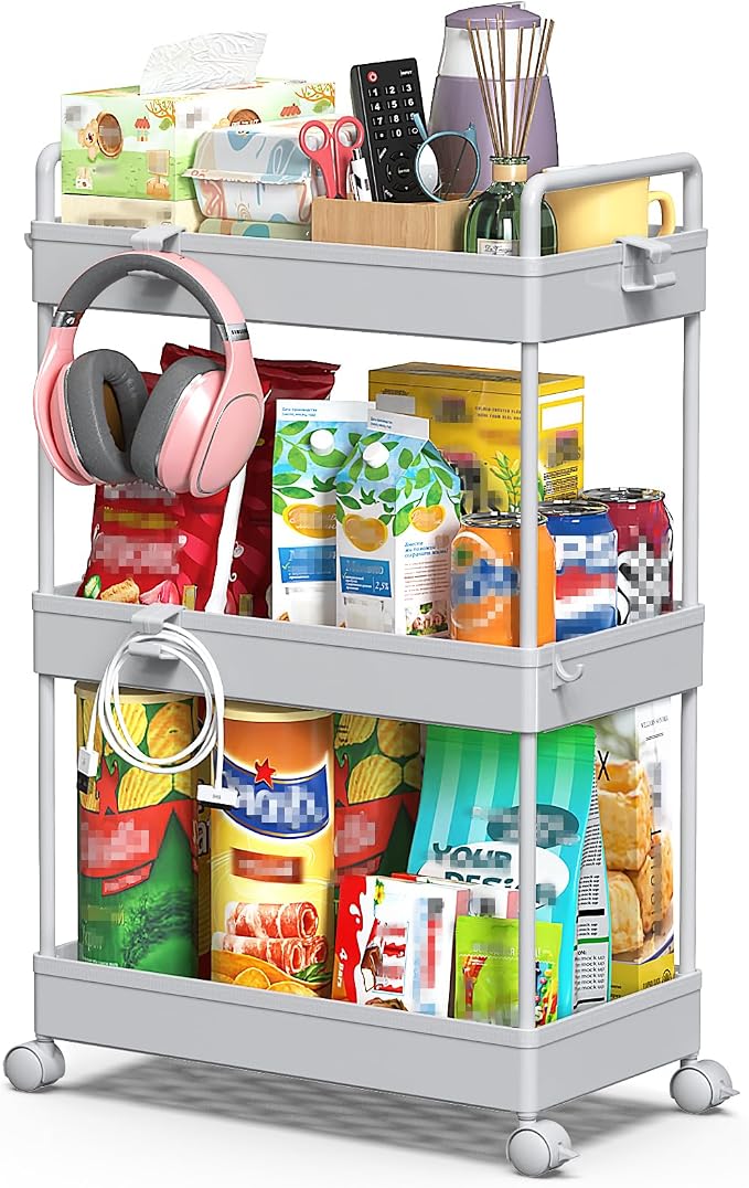 SOLEJAZZ 3 Tier Slim Rolling Storage Cart Organizer with Wheels, Gray | Utility cart for bathroom, laundry, bedside, dorm&narrow spaces. Fits craft, nail, makeup, snack, art, diaper&baby essentials - Image 8