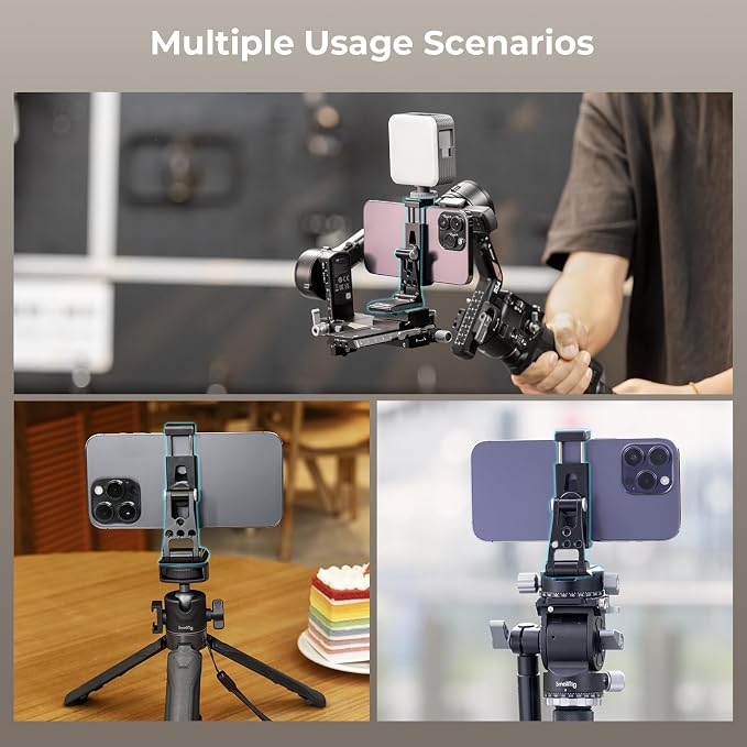 SmallRig Metal Phone Tripod Mount with Quick Release Adapter for Arca and Cold Shoes, Universal Cell Phone Stand for Desk, for DJI RS 3 mini Stabilizer, for iPhone - 4611 - Image 8