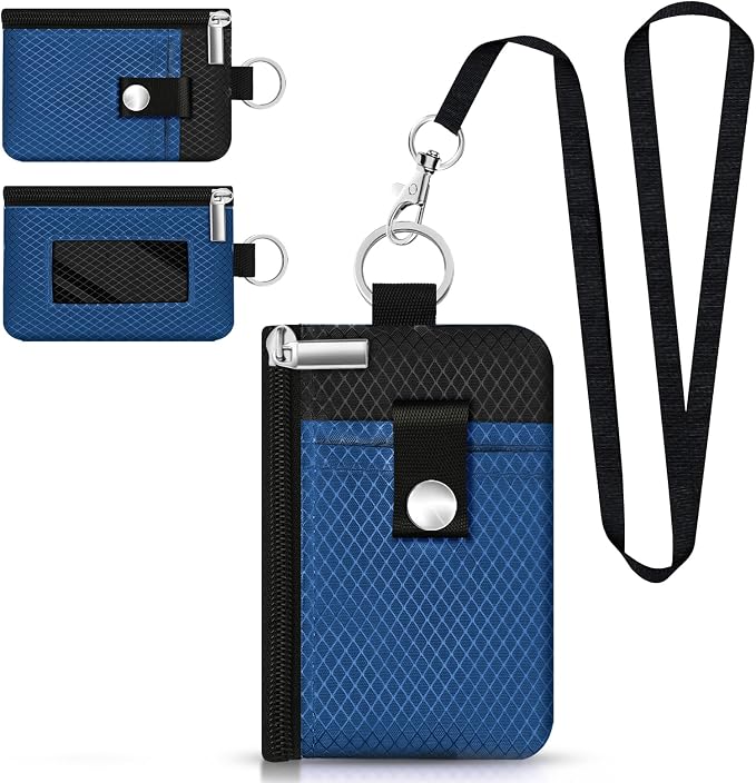 Minimalist RFID Blocking Small Wallet with ID Window,WaterResistant Zip Id Case Wallet with Lanyard Keychain for Cards,Cash,Travel,Women,Men (Electric Blue/Black) - Image 10