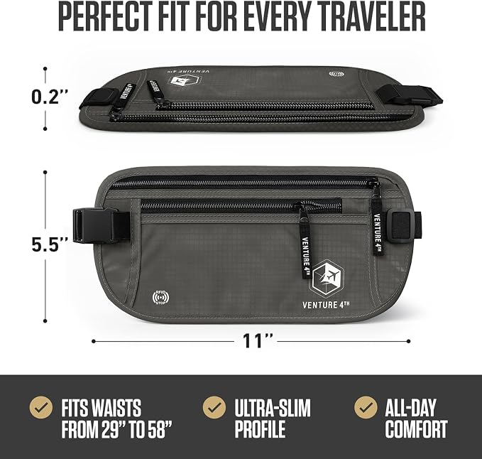 VENTURE 4TH Travel Money Belt, RFID Blocking Passport Holder - Gray - Image 3