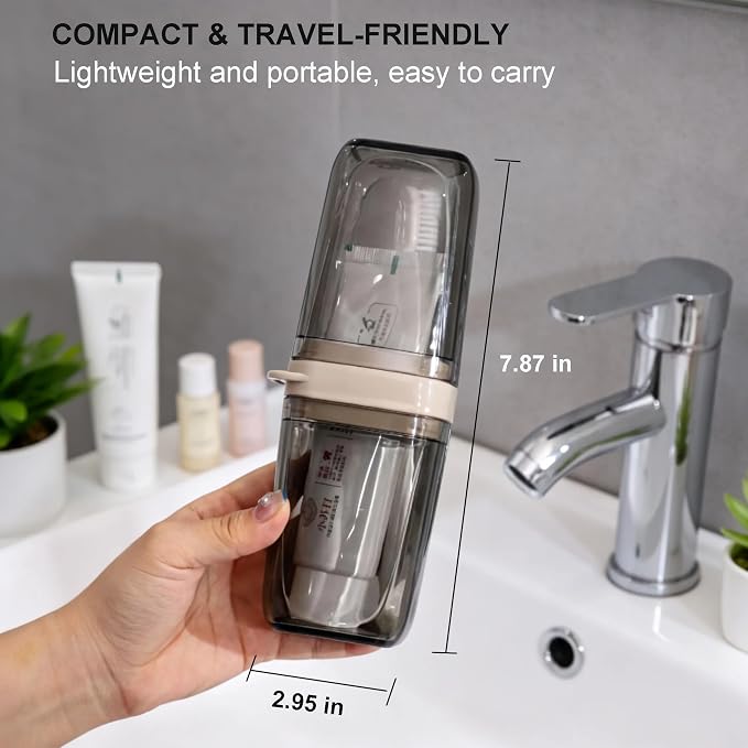 2-in-1 Travel Toothbrush and Toothpaste Case, Portable & Compact | Toothbrush Travel Case with 2 Mouthwash Cups, BPA-Free & Dustproof, Toothbrush Holder for Traveling Camping Dorm Bathroom - Image 6