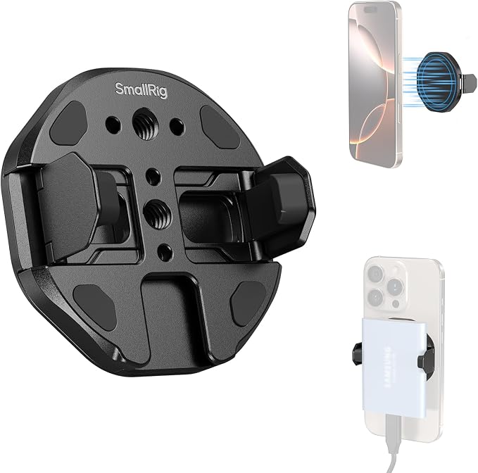 SMALLRIG SSD Magnetic Phone Mount Bracket SSD Holder with Magsafe, 45-70mm（1.77''-2.76'' Wide Clamping, 1/4"-20 Threads and Cold Shoe, for Samsung T3/T5, for SanDisk, for Crucial, for iPhone - 5157 by SmallRig