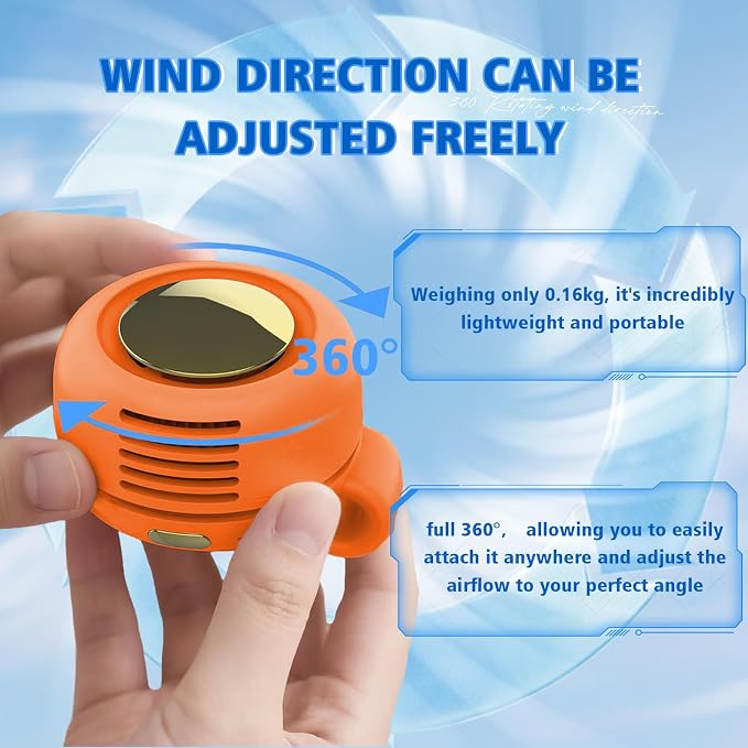 Portable Fan,2-in-1 Waist Clip On Bladeless, Ultra-Quiet Mini Personal Neck Fan 3 Speeds with 360°Adjustable Clip USB Rechargeable for Hiking,Office & Outdoor - Image 4