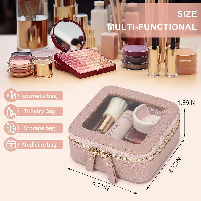 Pinkmik Small Makeup Bag Mini Clear Cosmetic Case, Pink, MINI-1 | Zipper Closure, Toiletry Bag, Purse Organizer, Car Essentials - Image 3
