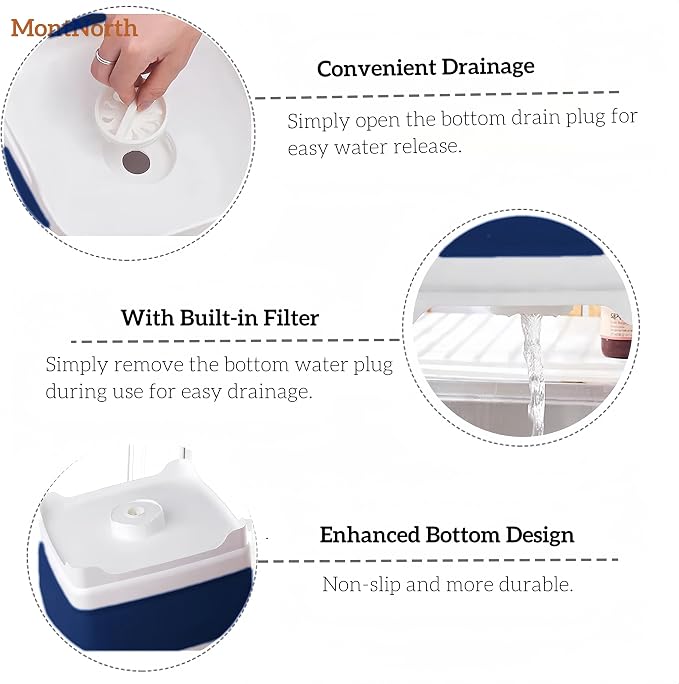 Collapsible Wash Basin 9L, Foldable Dish Tub with Drain Plug, Portable Collapsible Dish Basin, Camping Sink for Washing Dishes, Laundry & Kitchen Use (Navy Blue) - Image 6