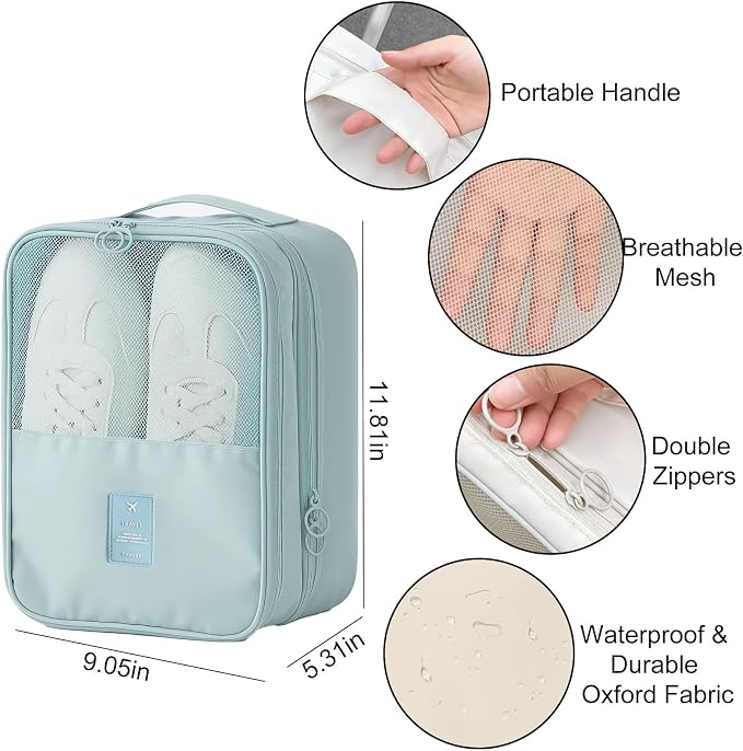 Shoe Bags for Travel Holds 3 Pair of Shoes, Shoe Storage Pouch with 2 Pack Portable Bags, Waterproof & Washable, Blue - Image 2