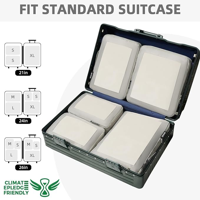 BAGAIL 4 Set/6 Set/8 Set Compression Packing Cubes Travel Accessories Expandable Packing Organizers (Square Mesh, 06-Grey) - Image 7