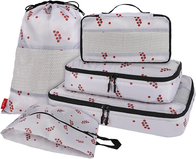U+U 5 Set Packing Cubes, Travel Organizers with Shoe Bag (Cherry Tomato) | Ultralight Design & Easy Travel Organization by UU