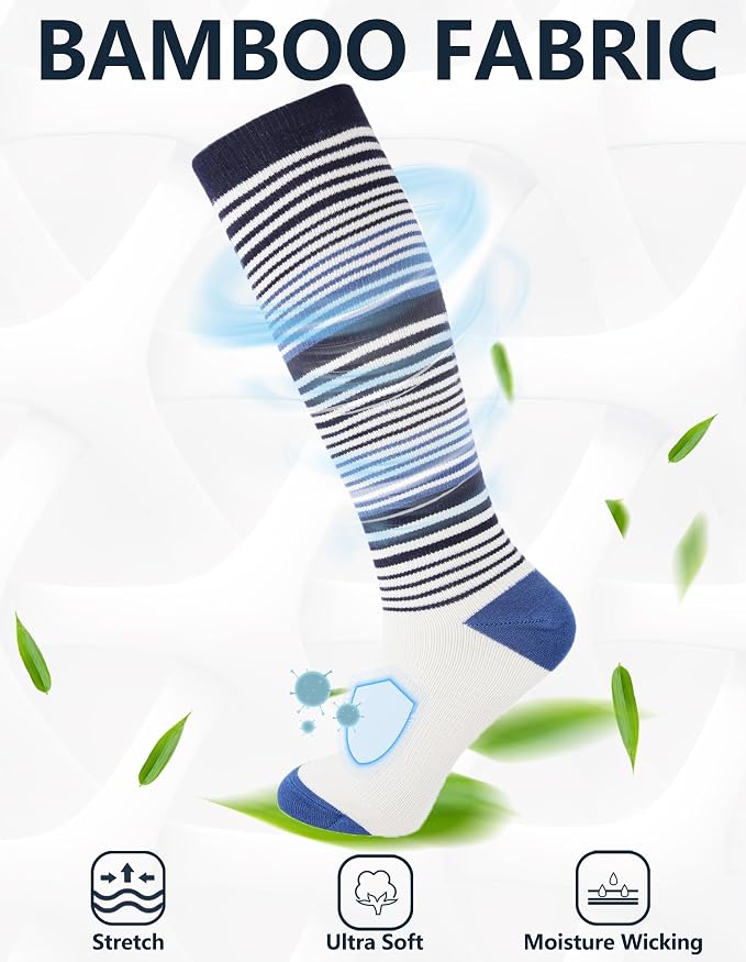 +MD 3 Pairs Bamboo Viscose Compression Socks for Women Men 15-20mmHg Knee High Support Stockings for Pregnancy Nurse Travel - Image 3