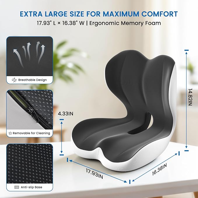 Car Seat Cushion Reducing Sciatica Pressure, Back & Tailbone Comfort | Hollow Design for Coccyx, Double-Sided Anti-Slip, Ergonomic Memory Foam Lumbar Cushion, Suitable for Long Sitting, 2PCS - Image 2