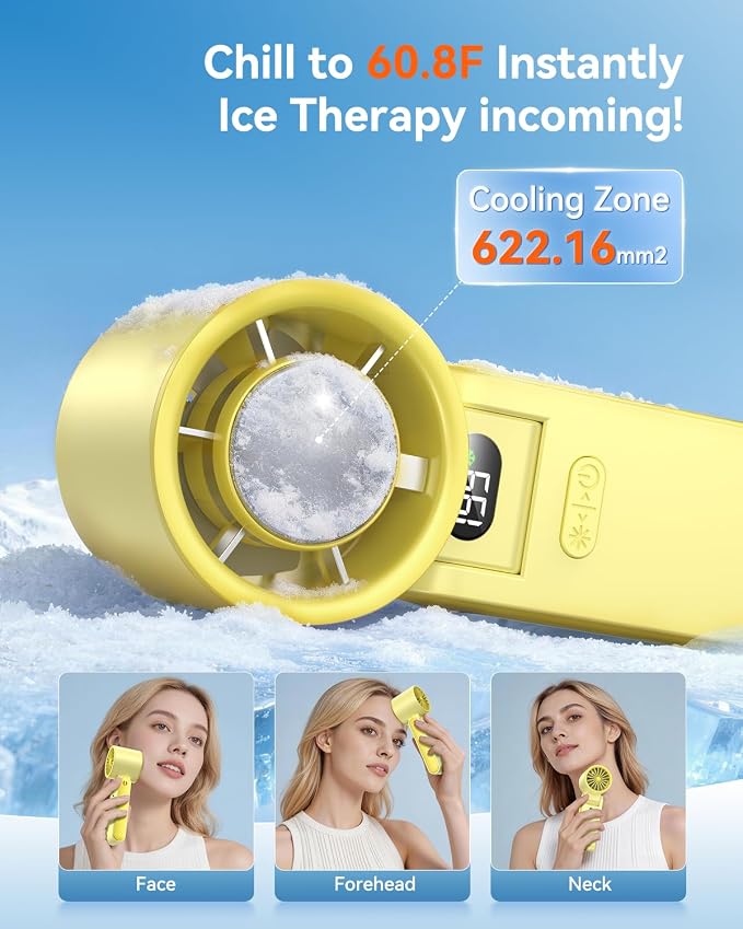 Portable Handheld Fan with Ice Cooler, 199 Speed Personal Fan,5500mAh Rechargeable,20H Cooling Time,20000 RPM Powerful Motor, Summer Essential for Travel/Outdoor/Office, Yellow - Image 3