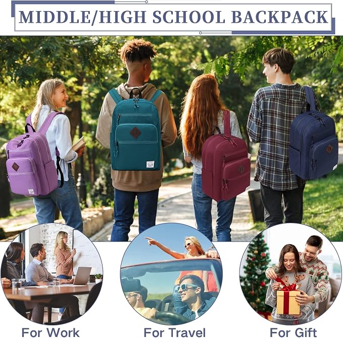 VASCHY School Backpack for Men, Unisex Large Bookbag Schoolbag Casual Daypack for High School/College/Teens/Travel/Work Blue - Image 2