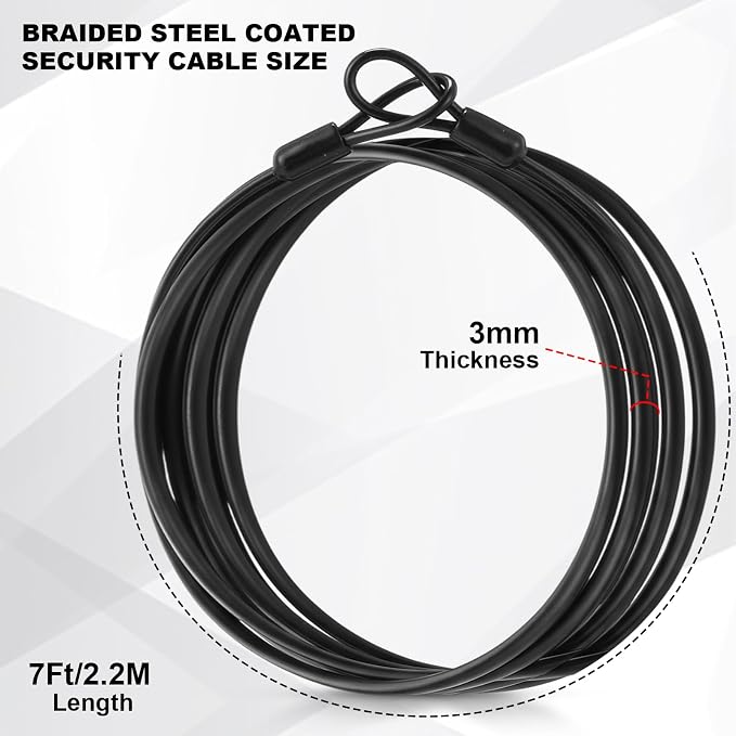 12 Pack Security Cable Luggage Lock with Loops 7 ft 3mm Braided Steel Coated Bike Cable Wire Double Loop Anti Theft Safety for U Lock, Padlock and Disc(Black) - Image 2