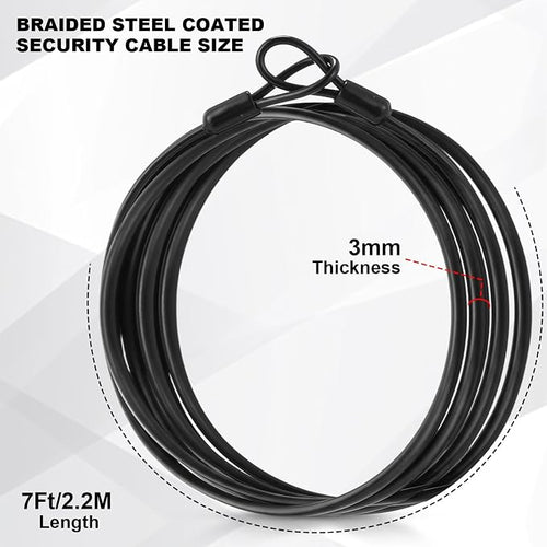 12 Pack Security Cable Luggage Lock with Loops 7 ft 3mm Braided Steel Coated Bike Cable Wire Double Loop Anti Theft Safety for U Lock, Padlock and Disc(Black) - Image 2