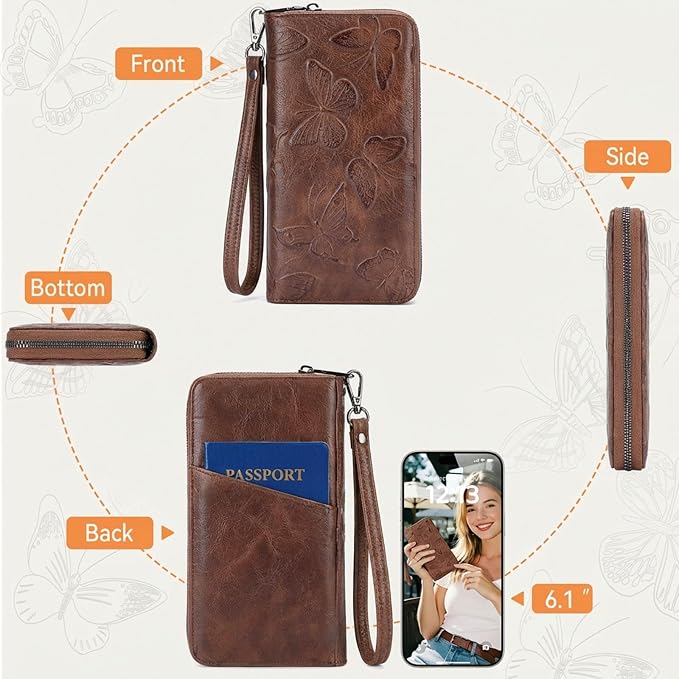 BELTANA Womens Wallet RFID Wallet Women with Passport Holder Butterfly Vegan Leather Multi Card Slots Wallets Large Capacity Wristlet Travel Purse for Women (Coffee) - Image 6