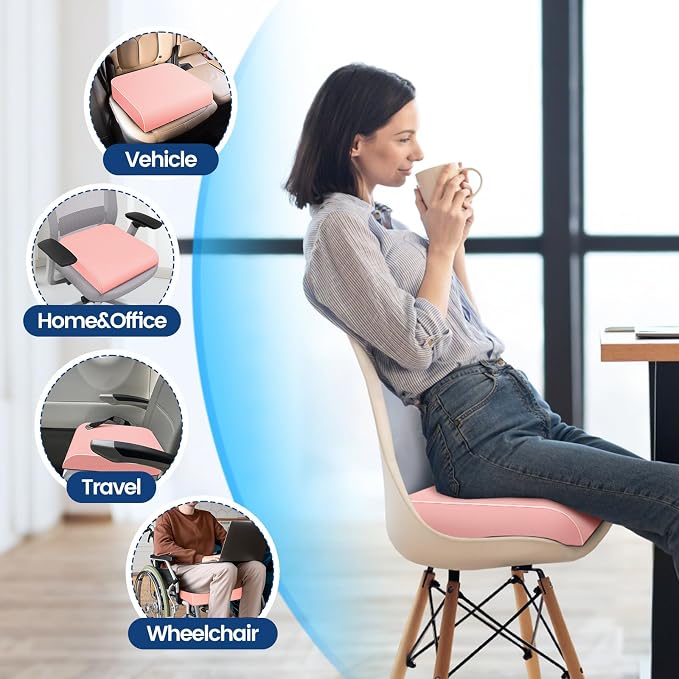 SweetSlubr Seat Cushion, Chair Pad, Memory Foam Tailbone Pain Relief | Office Chair Cushion for Tailbone Pain Relief, Non-Slip Cover, Soft Support for Office Chair, Car Seat, Airplane,X-Large/Pink - Image 6