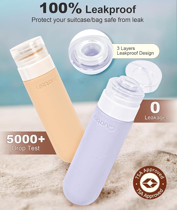 Quatish Travel Bottles for Toiletries 6 Pack, Original Patented Leakproof 3 oz Tsa Approved Travel Size Container, BPA Free Silicone Shampoo and Conditioner Bottle, Cruise Camping Essentials, Light - Image 4
