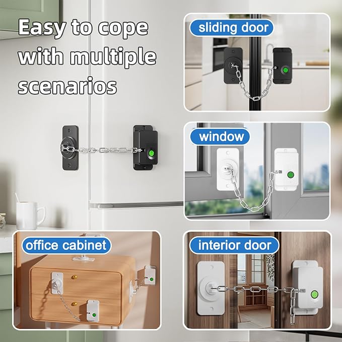 Fingerprint Child Proof Door Lock 2Pcs, Refrigerator Lock with Fingerprint & Door Locks for Kids safety, for Door Lock, Cabinet Locks and Window Locks,Strong Adhesive No Drilling(Black) - Image 3