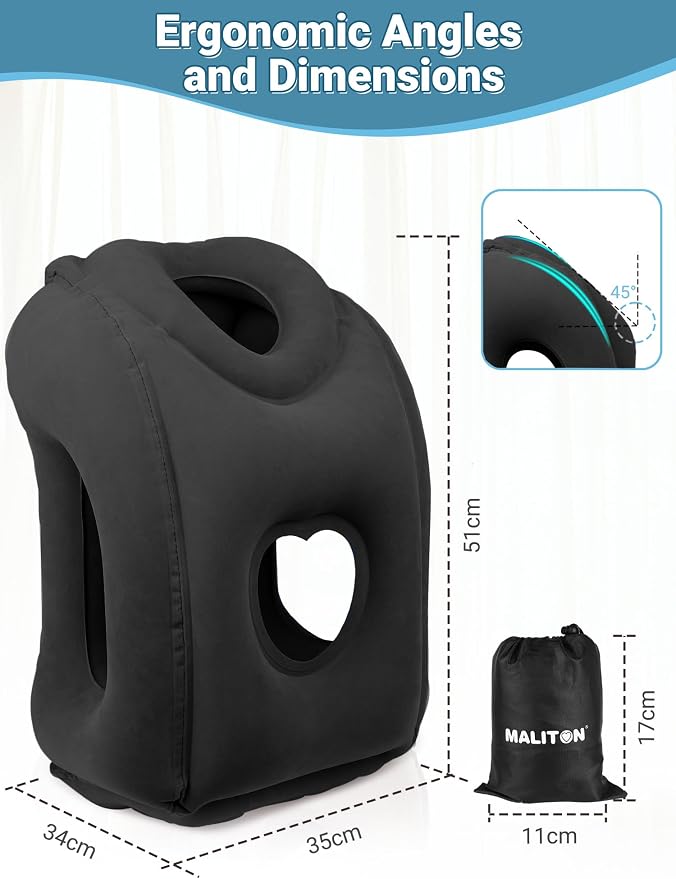 Maliton Inflatable Travel Pillow for Airplane (Black) | Comfortable Sleeping to Relieve Neck Shoulder Pain, Support Head for Long Flights, Used for Airplanes, Cars, Trains, Office - Image 6