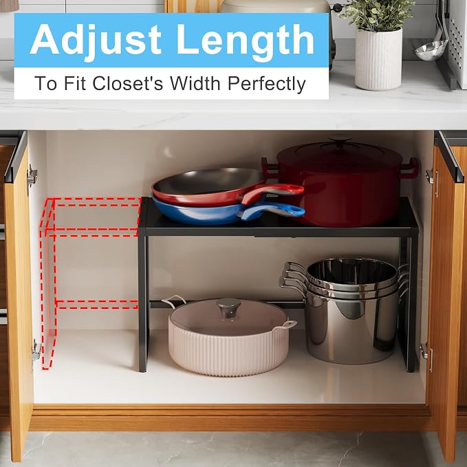 Expandable Metal Storage Shelves, 110LBS Heavy Duty Shelving Units and Storage for Pots Pans Small Appliances, Adjustable Metal Storage Shelf Organizer Rack for Kitchen Cabinets Closet Pantry Garage - Image 4