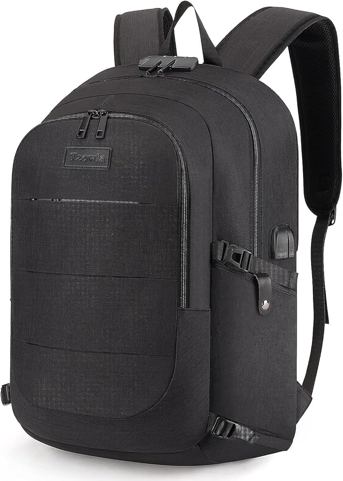 Tzowla Travel Laptop Backpack Water Resistant Anti-Theft Bag with Giant Tumbler Holder Pocket and Lock 17.3 Inch Computer Business Backpacks for Women Men Work College Gift,Casual Daypack(Black) - Image 4