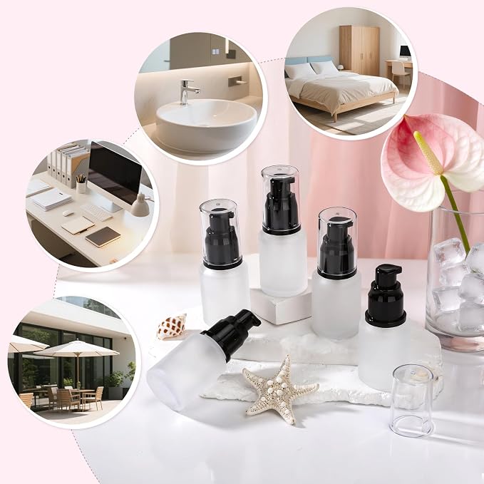 Segbeauty 1oz Frosted Glass Travel Size Bottles for Lotion, 5pcs Matte Translucent Empty Essential Oil Bottle, 30ml Travel Containers Refillable Cream Pump Bottle, Toiletry Bottles for Liquids - Image 6